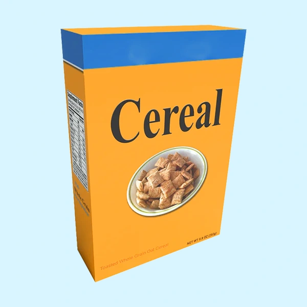 Cardboard cereal box with colorful design