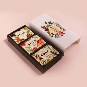 Custom soap boxes for natural and handmade soaps.
